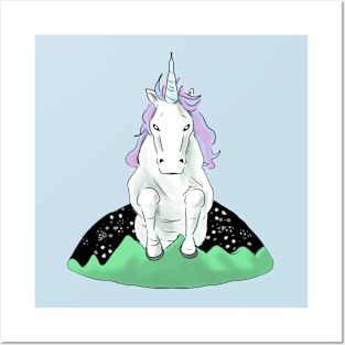 Unicorn jumps over the world Posters and Art